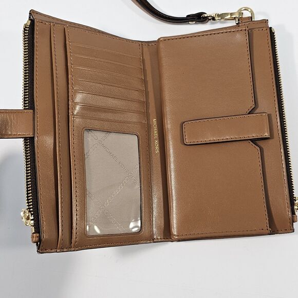 MICHAEL Michael Kors Adele Star Embellished Logo Smartphone Wallet Brown Gold - Picture 3 of 10